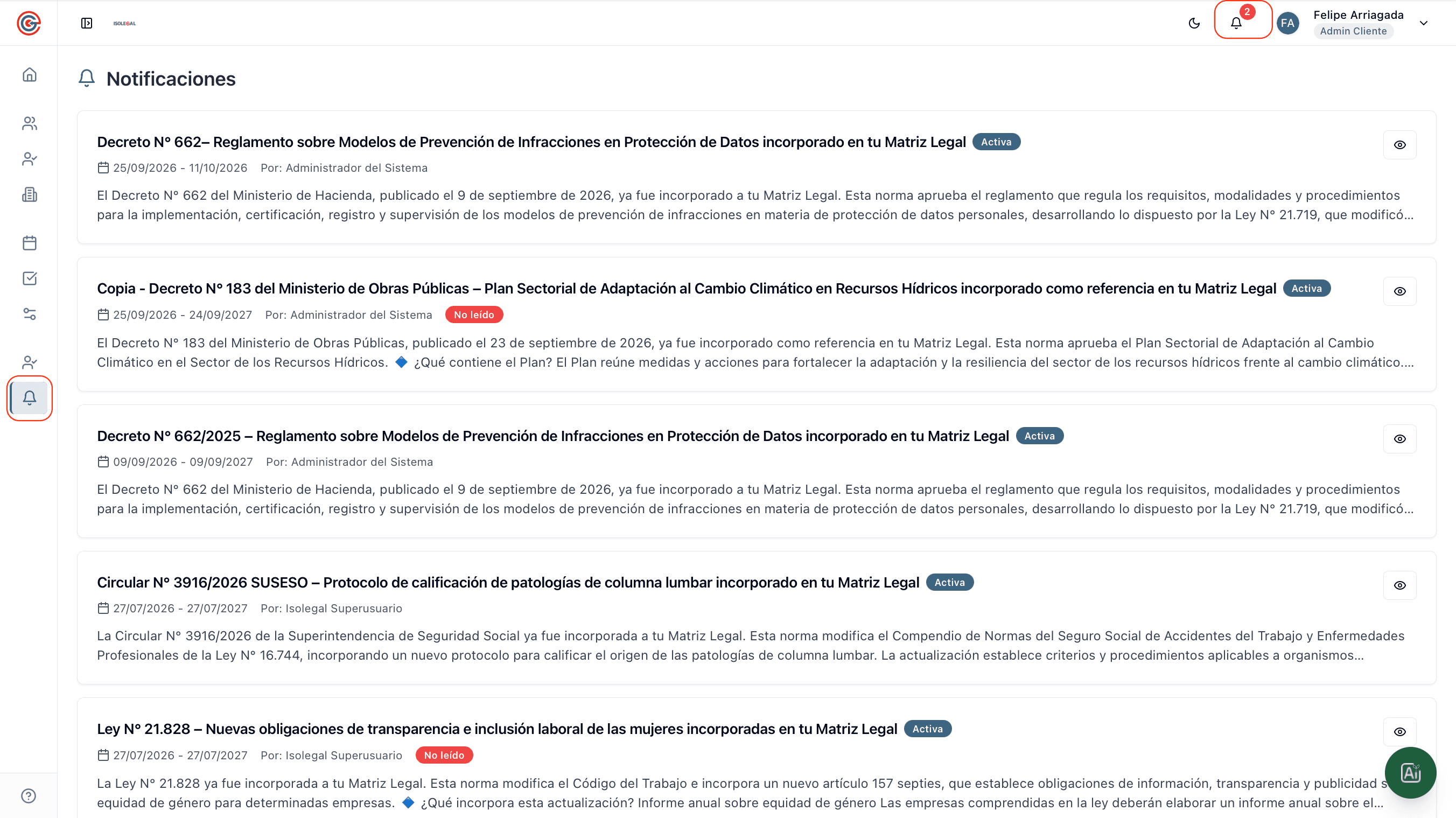 Notificaciones normativas en Isolegal